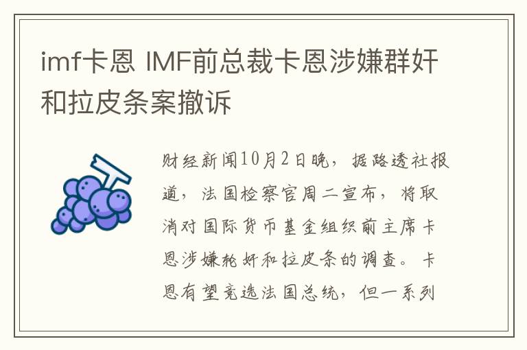 imf卡恩 IMF前总裁卡恩涉嫌群奸和拉皮条案撤诉