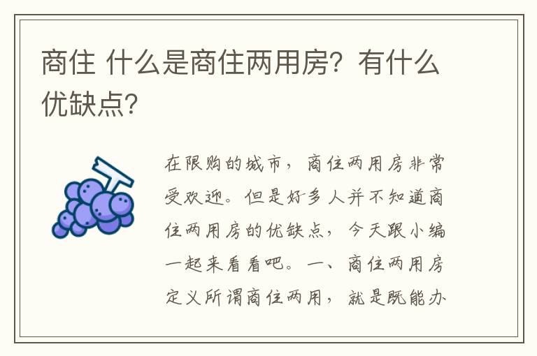 商住 什么是商住两用房？有什么优缺点？