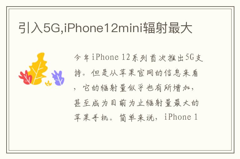 引入5G,iPhone12mini辐射最大