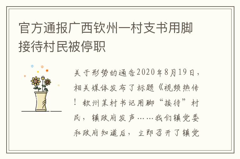 官方通报广西钦州一村支书用脚接待村民被停职