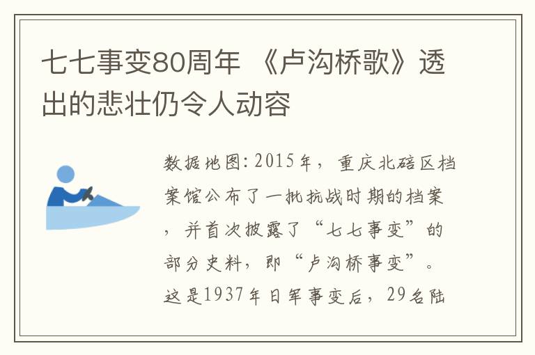 七七事变80周年 《卢沟桥歌》透出的悲壮仍令人动容