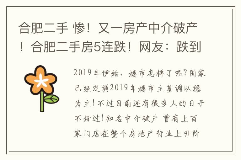 合肥二手 惨！又一房产中介破产！合肥二手房5连跌！网友：跌到8000就正常了!