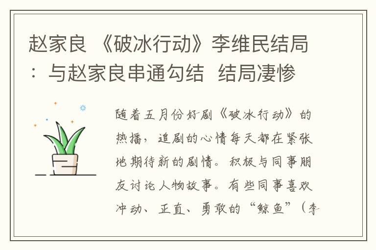 赵家良 《破冰行动》李维民结局：与赵家良串通勾结  结局凄惨！