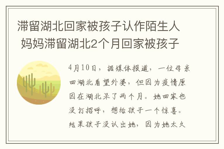 滞留湖北回家被孩子认作陌生人 妈妈滞留湖北2个月回家被孩子认作陌生人，认出来那一刻看哭网友