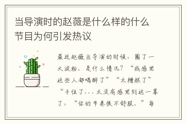 当导演时的赵薇是什么样的什么节目为何引发热议