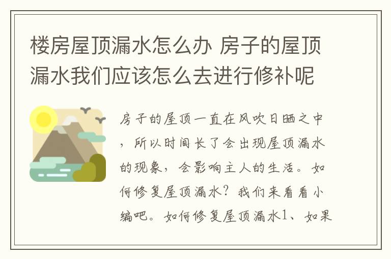 楼房屋顶漏水怎么办 房子的屋顶漏水我们应该怎么去进行修补呢？