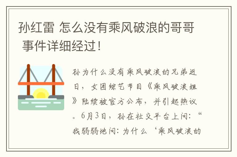 孙红雷 怎么没有乘风破浪的哥哥 事件详细经过！