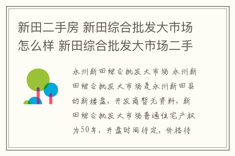 新田二手房 新田综合批发大市场怎么样 新田综合批发大市场二手房出售