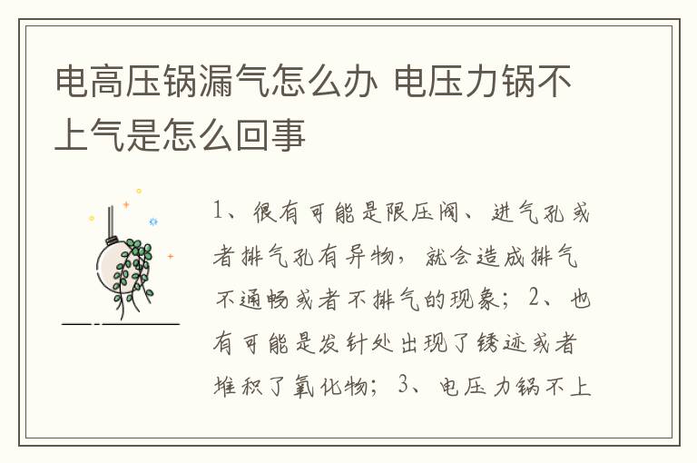 电高压锅漏气怎么办 电压力锅不上气是怎么回事