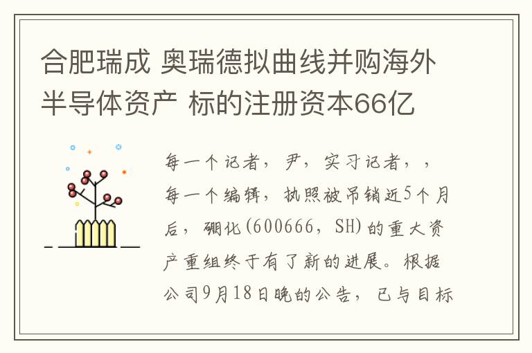 合肥瑞成 奥瑞德拟曲线并购海外半导体资产 标的注册资本66亿