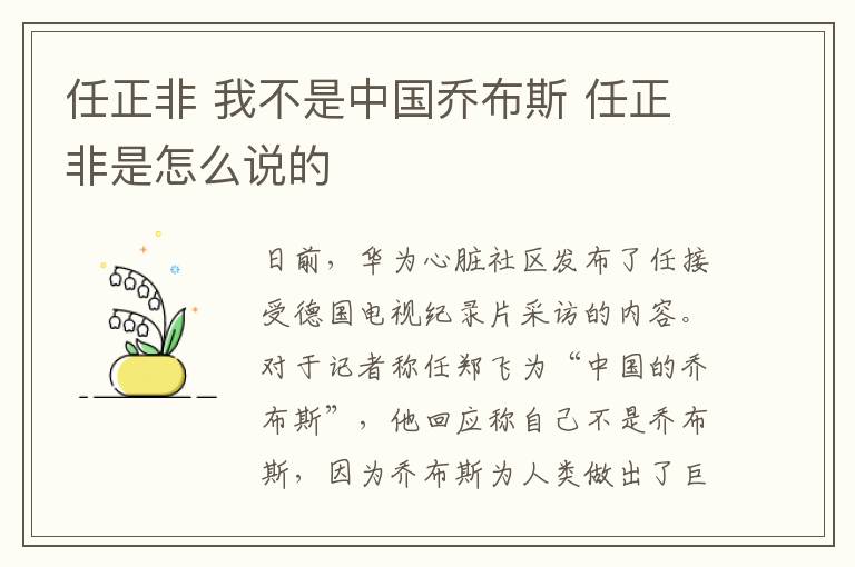 任正非 我不是中国乔布斯 任正非是怎么说的