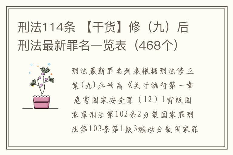 刑法114条 【干货】修（九）后刑法最新罪名一览表（468个）