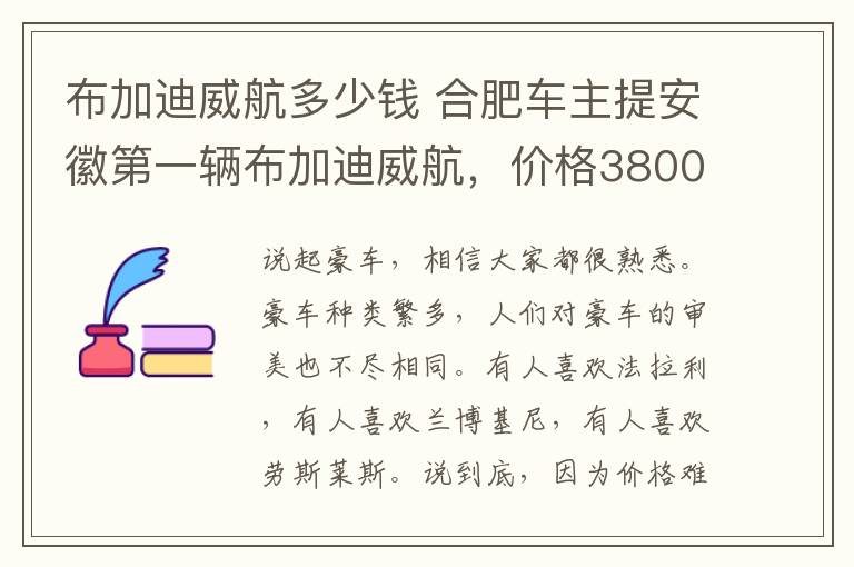 布加迪威航多少钱 合肥车主提安徽第一辆布加迪威航，价格3800万！网友：没有挂牌的地方！