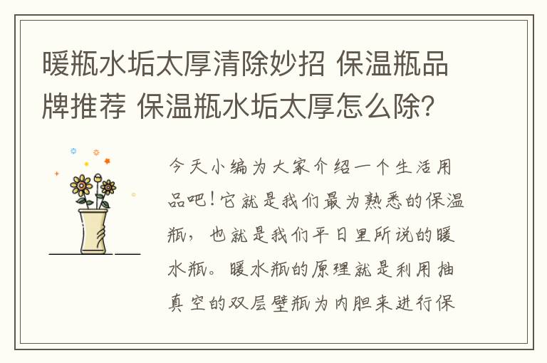 暖瓶水垢太厚清除妙招 保温瓶品牌推荐 保温瓶水垢太厚怎么除？