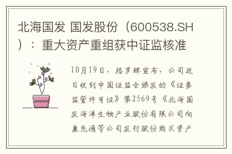 北海国发 国发股份（600538.SH）：重大资产重组获中证监核准批复