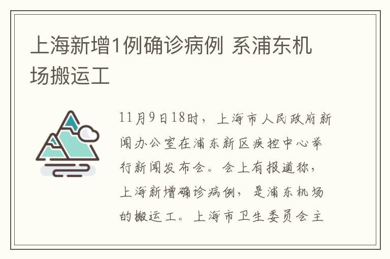 上海新增1例确诊病例 系浦东机场搬运工