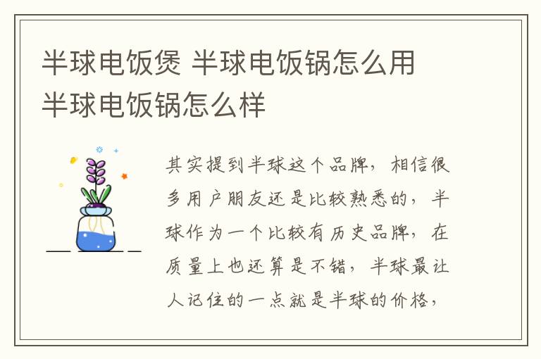 半球电饭煲 半球电饭锅怎么用 半球电饭锅怎么样