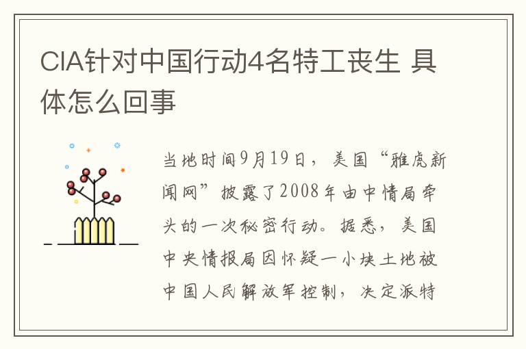 CIA针对中国行动4名特工丧生 具体怎么回事