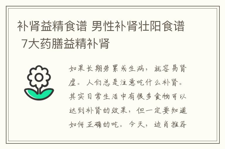 补肾益精食谱 男性补肾壮阳食谱 7大药膳益精补肾