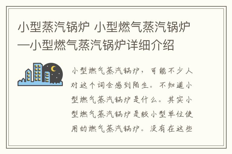 小型蒸汽锅炉 小型燃气蒸汽锅炉—小型燃气蒸汽锅炉详细介绍