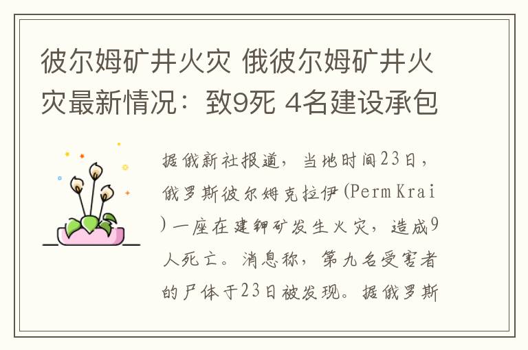 彼尔姆矿井火灾 俄彼尔姆矿井火灾最新情况：致9死 4名建设承包商工作人员被捕