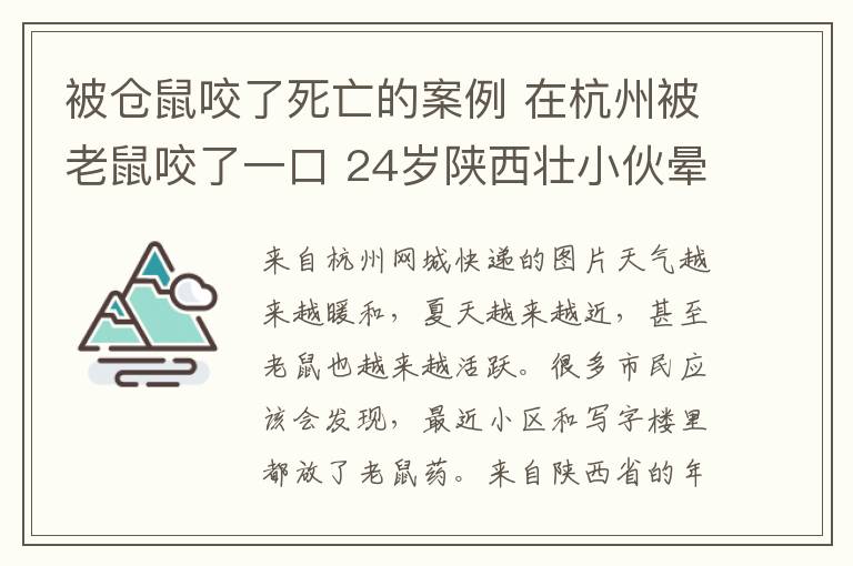 被仓鼠咬了死亡的案例 在杭州被老鼠咬了一口 24岁陕西壮小伙晕了过去