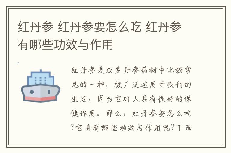 红丹参 红丹参要怎么吃 红丹参有哪些功效与作用