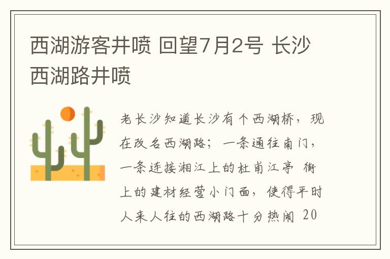西湖游客井喷 回望7月2号 长沙西湖路井喷