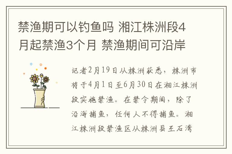 禁渔期可以钓鱼吗 湘江株洲段4月起禁渔3个月 禁渔期间可沿岸垂钓