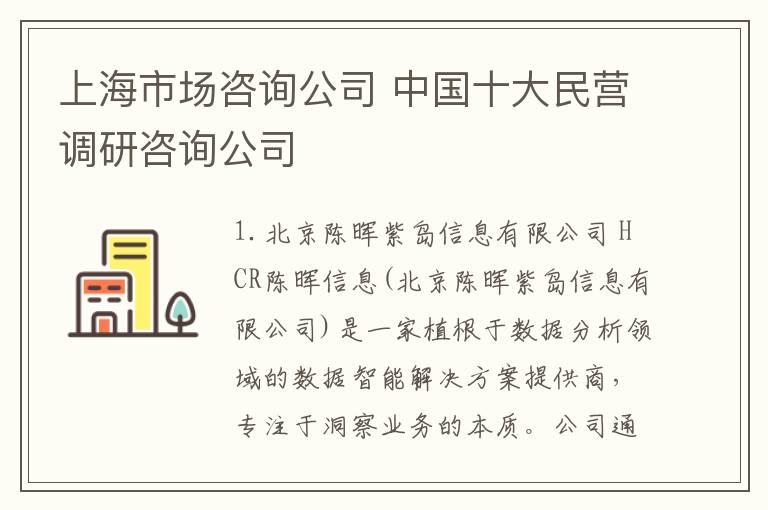 上海市场咨询公司 中国十大民营调研咨询公司