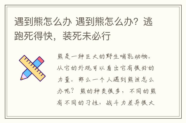 遇到熊怎么办 遇到熊怎么办？逃跑死得快，装死未必行