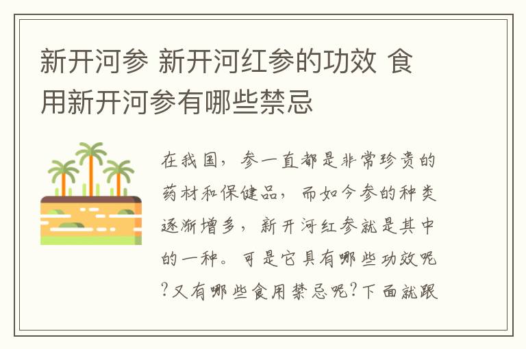 新开河参 新开河红参的功效 食用新开河参有哪些禁忌