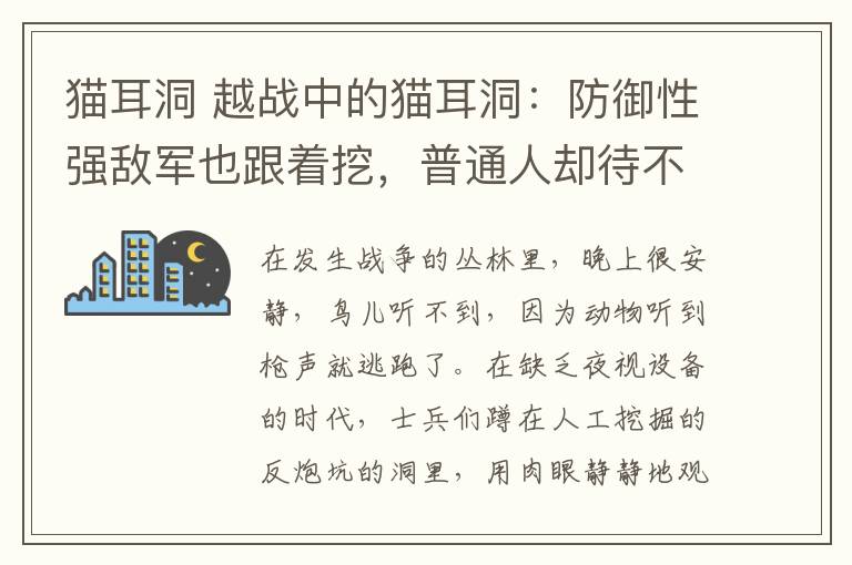 猫耳洞 越战中的猫耳洞：防御性强敌军也跟着挖，普通人却待不了5分钟