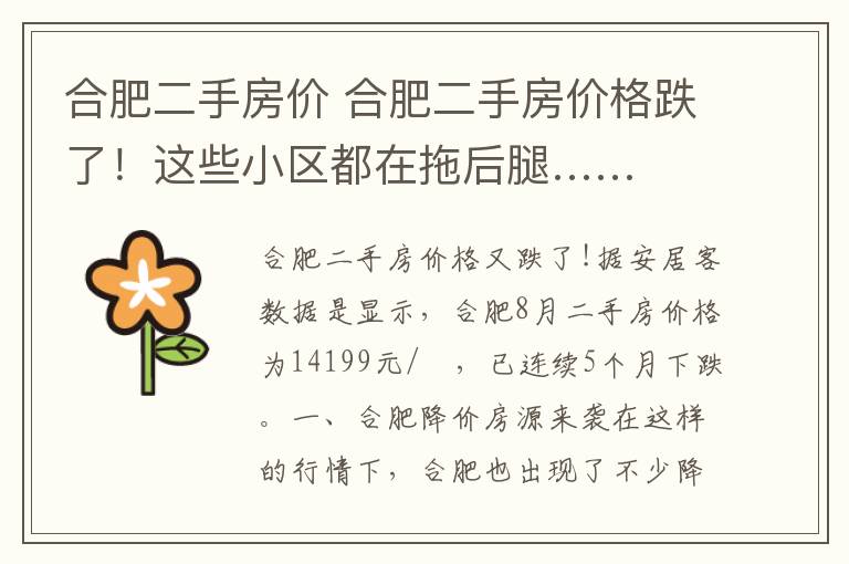 合肥二手房价 合肥二手房价格跌了！这些小区都在拖后腿……