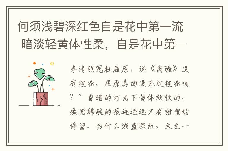 何须浅碧深红色自是花中第一流 暗淡轻黄体性柔，自是花中第一流，李清照说的是什么花？