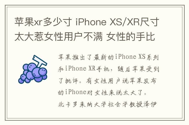 苹果xr多少寸 iPhone XS/XR尺寸太大惹女性用户不满 女性的手比男性小一英寸