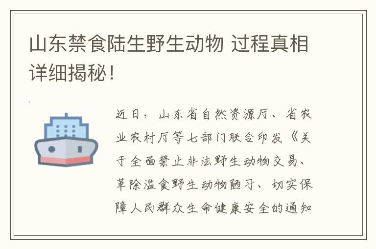 山东禁食陆生野生动物 过程真相详细揭秘！