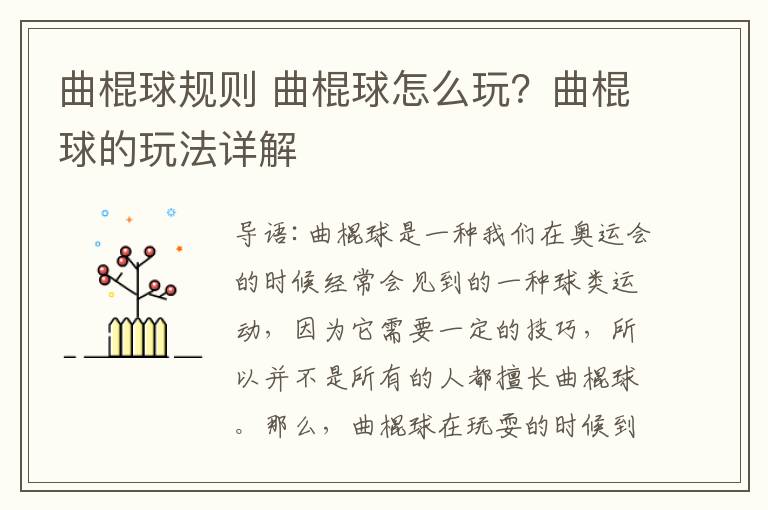 曲棍球规则 曲棍球怎么玩？曲棍球的玩法详解