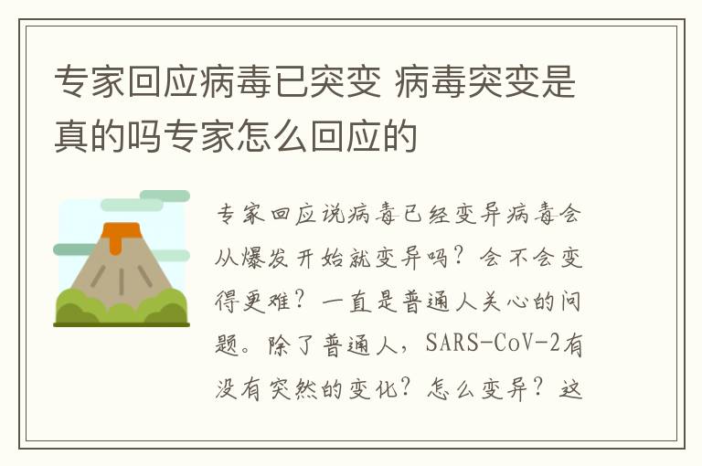 专家回应病毒已突变 病毒突变是真的吗专家怎么回应的