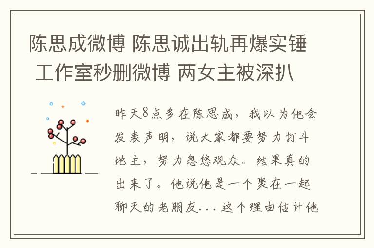 陈思成微博 陈思诚出轨再爆实锤 工作室秒删微博 两女主被深扒