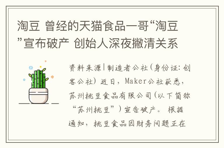 淘豆 曾经的天猫食品一哥“淘豆”宣布破产 创始人深夜撇清关系