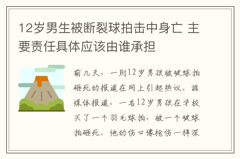 12岁男生被断裂球拍击中身亡 主要责任具体应该由谁承担