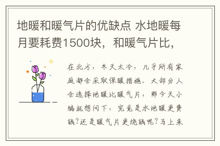 地暖和暖气片的优缺点 水地暖每月要耗费1500块，和暖气片比，谁更划算？