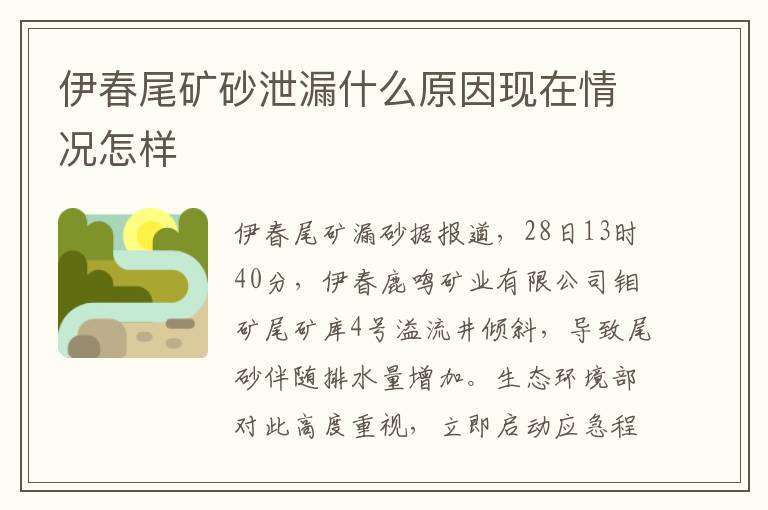 伊春尾矿砂泄漏什么原因现在情况怎样