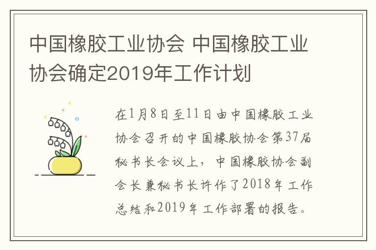 中国橡胶工业协会 中国橡胶工业协会确定2019年工作计划