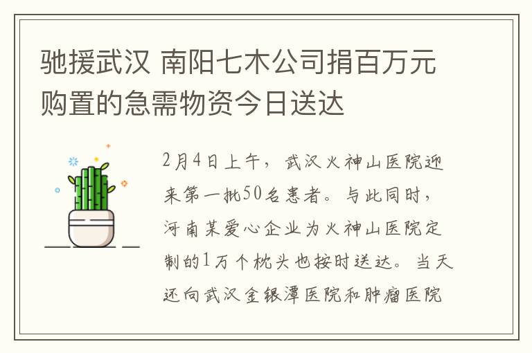 驰援武汉 南阳七木公司捐百万元购置的急需物资今日送达