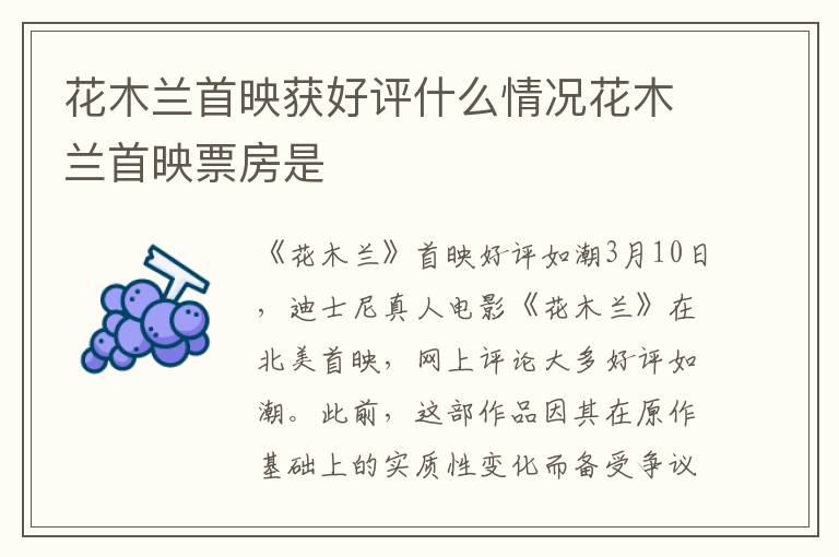 花木兰首映获好评什么情况花木兰首映票房是