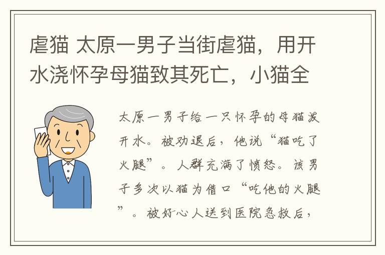 虐猫 太原一男子当街虐猫，用开水浇怀孕母猫致其死亡，小猫全部胎死腹中