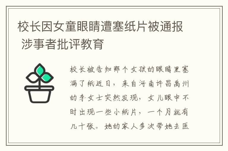 校长因女童眼睛遭塞纸片被通报 涉事者批评教育