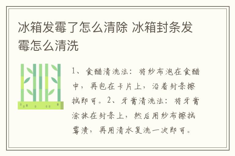 冰箱发霉了怎么清除 冰箱封条发霉怎么清洗